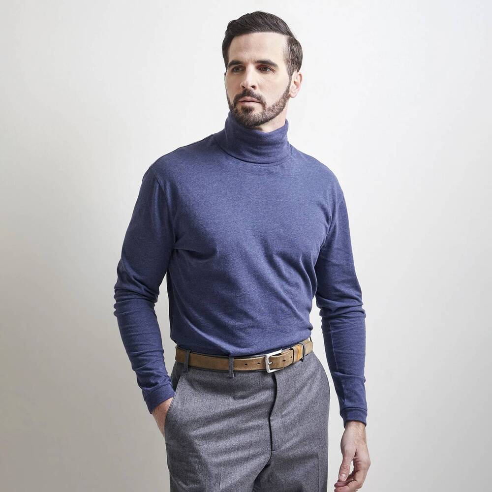 NEW LEFT COAST TEE st helena peruvian cotton turtleneck top in navy
